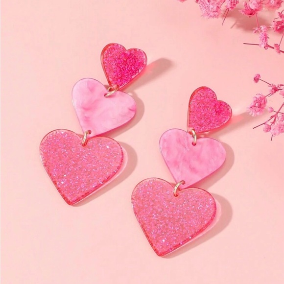 Pink Heart Drop Earrings - Picture 2 of 5